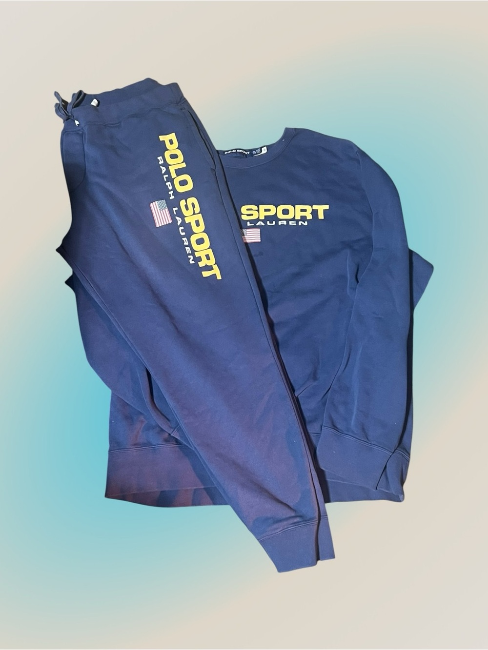 Polo by Ralph Lauren Navy Sweatpants & Crewneck with Yellow Logo